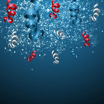 July 4th celebration with ribbons and confetti vertical banner background. Vector illustration layered for easy manipulation and custom coloring.