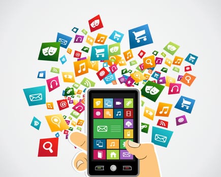 Random apps icon set concept background. Vector illustration layered for easy manipulation and custom coloring.