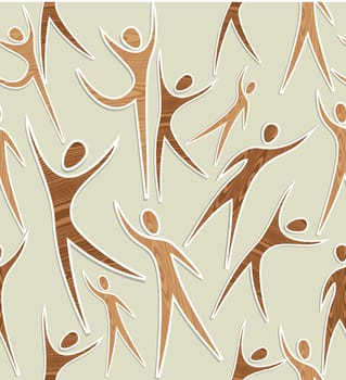 trendy human shapes seamless pattern wood style color. Vector file layered for easy manipulation and custom coloring.