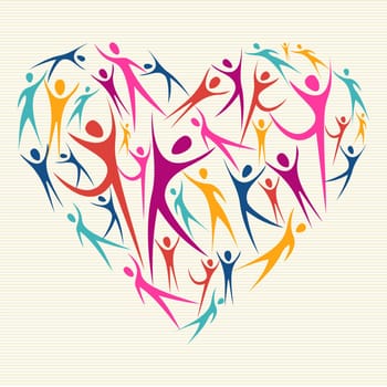 Ethnical family concept heart shape human silhouettes. Vector file layered for easy manipulation and custom coloring.