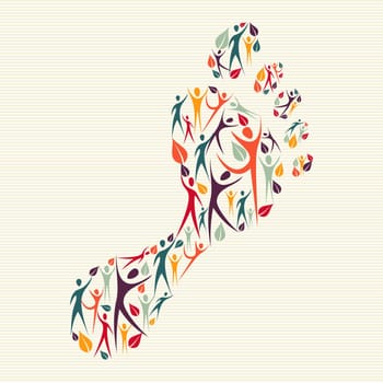 Ethnical family concept footprint shape made with and human silhouettes. Vector file layered for easy manipulation and custom coloring.