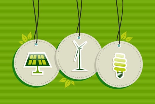 Eco Friendly energy design elements circle  labels set background.  Vector file layered for easy manipulation and custom coloring..