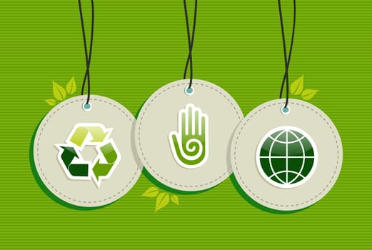 Green environment design elements circle symbols set background.  Vector file layered for easy manipulation and custom coloring.