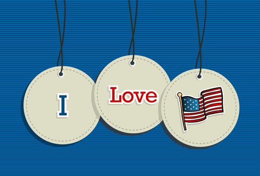 Usa flag hanging labels symbols. Vector file layered for easy manipulation and custom coloring.