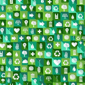 Green attitude environmental icons set seamless pattern background.