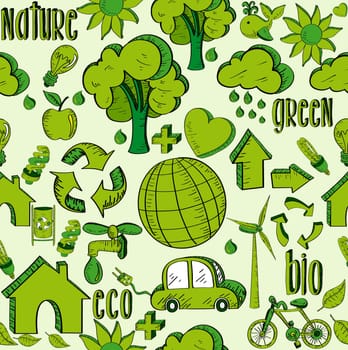 Environmental hand drawn sketch style seamless pattern icons. This illustration is layered for easy manipulation and custom coloring