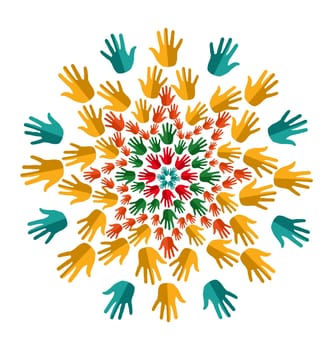 Hand circle human shape mandala design. Vector file layered for easy manipulation and custom coloring.