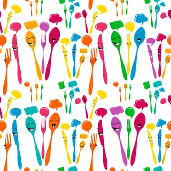 Colors cutlery icon isolated seamless pattern. Vector illustration layered for easy manipulation and custom coloring.