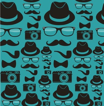 Vintage hipster style accessories seamless pattern set. Vector file layered for easy manipulation and custom coloring.