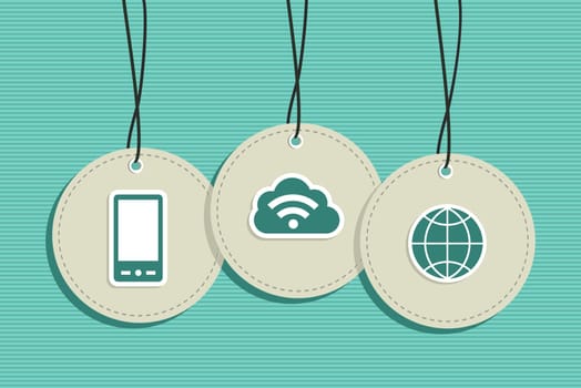 Global networks hanging labels symbols. Vector file layered for easy manipulation and custom coloring.