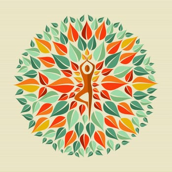 Leaves circle human shape mandala design. Vector file layered for easy manipulation and custom coloring.