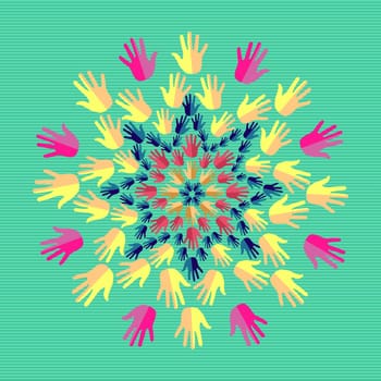 Hand circle human shape mandala design. Vector file layered for easy manipulation and custom coloring.