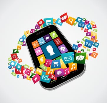 Cloud computing apps icon set concept background. Vector illustration layered for easy manipulation and custom coloring.