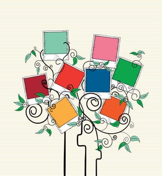 Colorful instant photo curl leaf tree design. Vector file layered for easy manipulation and custom coloring.