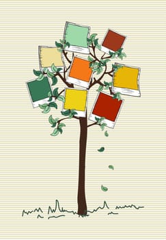 Colorful instant photo leaf tree stripes background design. Vector file layered for easy manipulation and custom coloring.