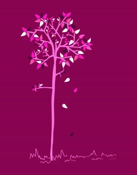 Violet branches leaf tree stripes background design. Vector file layered for easy manipulation and custom coloring.