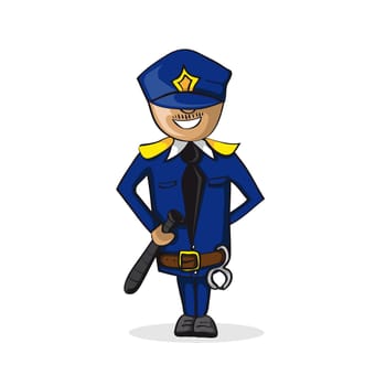 Trendy Police Officer holding a club design drawing. Vector file layered for easy manipulation and custom coloring.