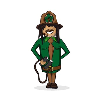 Trendy Park Ranger Boy holding binculars design drawing. Vector file layered for easy manipulation and custom coloring.