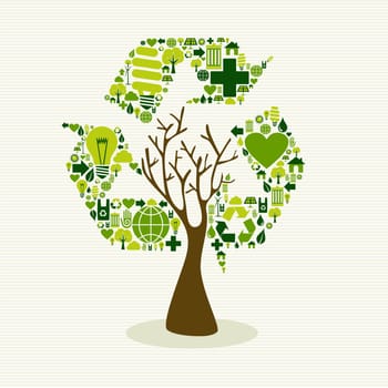 Save the Earth tree idea with icons set. This illustration is layered for easy manipulation and custom coloring