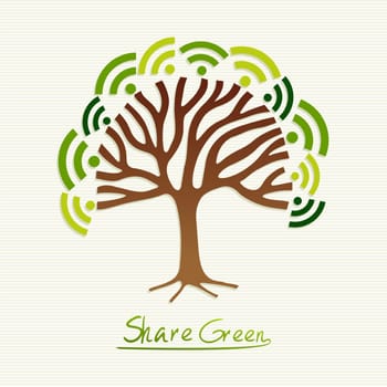 Save the Earth tree idea with share icon set. This illustration is layered for easy manipulation and custom coloring