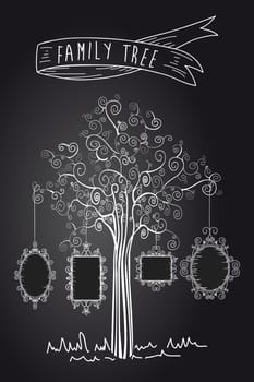 Trendy black and white old school leaf tree design. Vector file layered for easy manipulation and custom coloring.