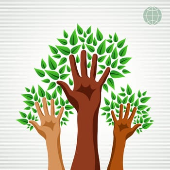 Save the Earth tree idea with hands background. This illustration is layered for easy manipulation and custom coloring