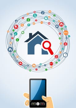 Real estate icon smart phone set in  isolated silhouette over white. Vector file layered for easy manipulation and custom coloring.