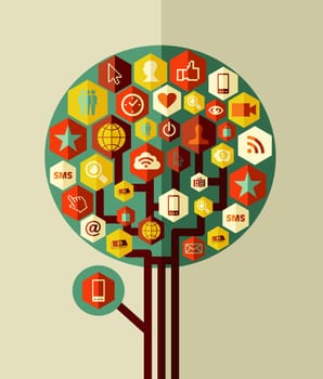 Social media network tree concept design. Vector file layered for easy manipulation and custom coloring.