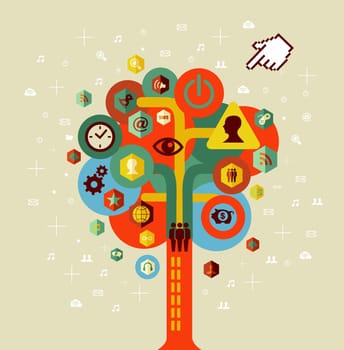 Social media network tree concept . Vector file layered for easy manipulation and custom coloring.
