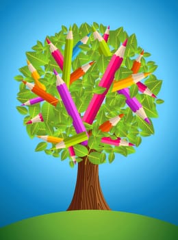Colorful back to school conceptual tree. Vector file layered for easy manipulation and custom coloring.