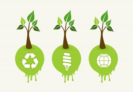 Flat style save the Earth tree idea with icons set. This illustration is layered for easy manipulation and custom coloring