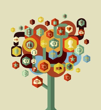 Social media network tree concept . Vector file layered for easy manipulation and custom coloring.
