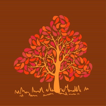 Colorful autumn colors leaf tree over stripes background. Vector file layered for easy manipulation and custom coloring.