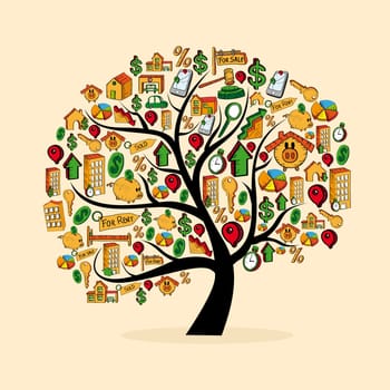 Real estate icons tree set isolated over white. Vector file layered for easy manipulation and custom coloring.