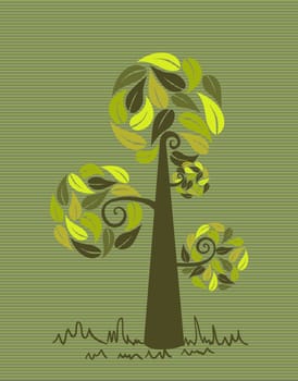 Green branches leaf tree stripes background design. Vector file layered for easy manipulation and custom coloring.