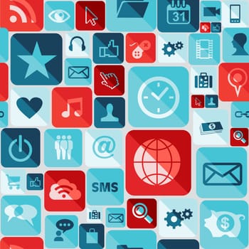 Multicolored app social icons seamless pattern set. Vector illustration layered for easy manipulation and custom coloring.