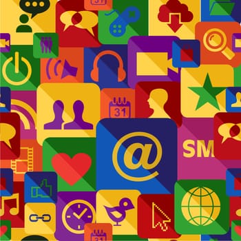 Social media bright icons seamless pattern texture. Vector illustration layered for easy manipulation and custom coloring.