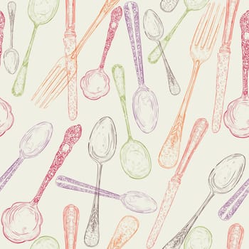 Colorful hand drawn silverware pattern.Vector file layered for easy manipulation and custom coloring