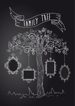 Trendy black and white old school leaf tree design. Vector file layered for easy manipulation and custom coloring.