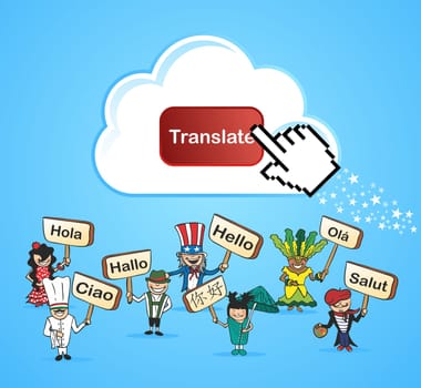 Cloud computing translation concept background. Vector illustration layered for easy editing.