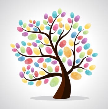Diversity color tree finger prints illustration background. Vector file layered for easy manipulation and custom coloring...
