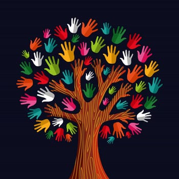Colorful diversity tree hands illustration. Vector illustration layered for easy manipulation and custom coloring.