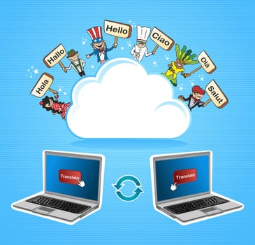 Online global language translation app  concept background. Vector illustration layered for easy editing.
