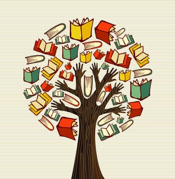 Global education concept tree hand books. Vector file layered for easy manipulation and custom coloring. .