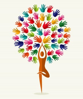 Human shape yoga exercise tree design. Vector file layered for easy manipulation and custom coloring.