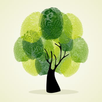 Go Green identity tree finger prints illustration. Vector file layered for easy manipulation and custom coloring. ...
