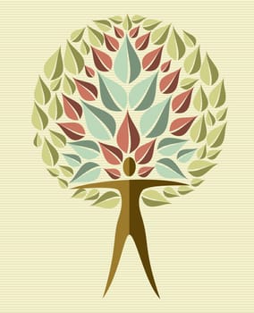 Human shape yoga exercise tree design. Vector file layered for easy manipulation and custom coloring.