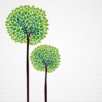 Trendy isolated green trees forest drawing. Vector file layered for easy manipulation and custom coloring. ..
