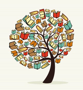 Global education concept tree made with books. Vector file layered for easy manipulation and custom coloring. ..
