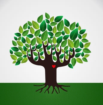 Go green leaf heart love tree design. Vector file layered for easy manipulation and custom coloring. ..